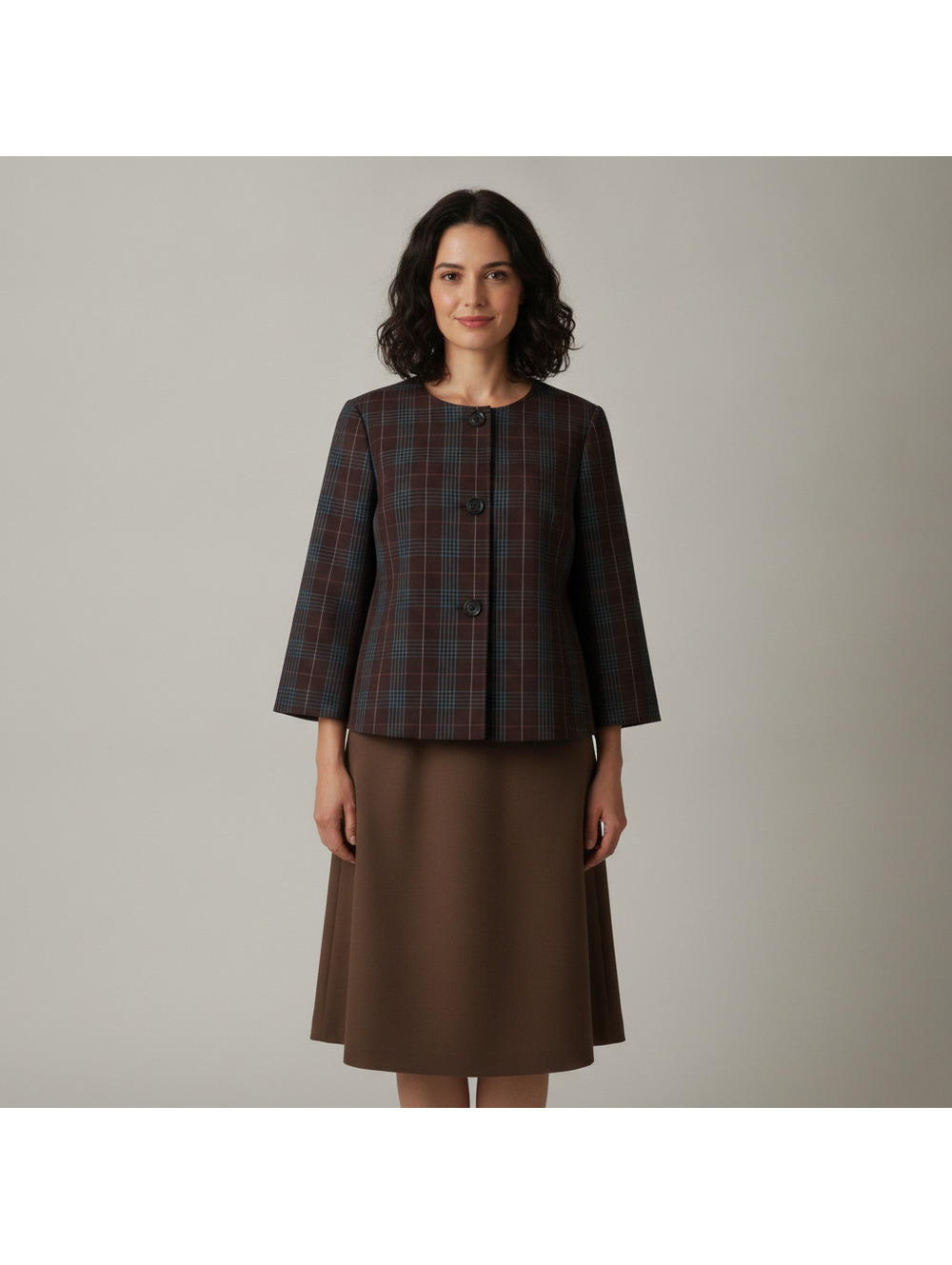 Liz Claiborne Brown Plaid Stretch Suit Jacket Size L